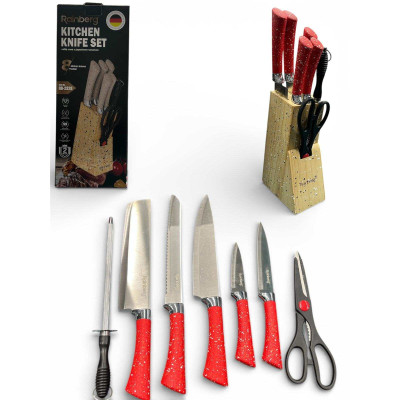 Набір ножів з нержавіючої сталі з основою Rainberg RB-2328 Red Набір ножів з нержавіючої сталі з основою Rainberg RB-2328 Red