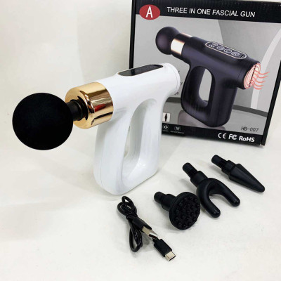 Ударний Перкусійний масажер для тіла та м'язів Масажний пістолет EM HB-007 акумуляторний білий 