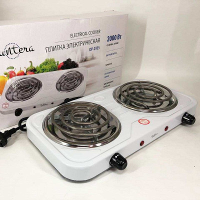 Плита електрична Suntera DP-1915 2000 Вт, потужна настільна електроплита, побутова плита. Колір: білий 