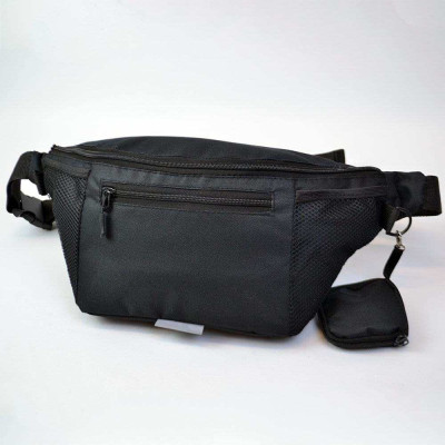 Якісна велика сумка -  бананка на 8 кишень, чоловіча жіноча поясна сумка, чорна з тканини 