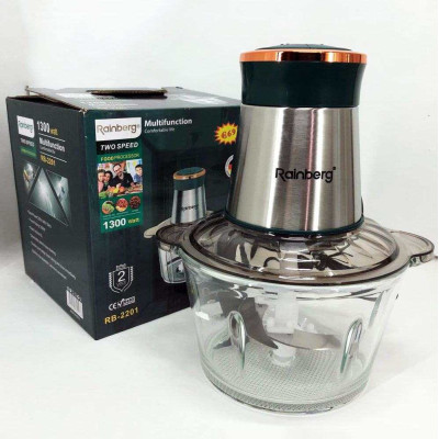 Блендер стаціонарний Rainberg RB-2201 кухонний подрібнювач 1300W чаша скляна на 2 л подвійне лезо чоппер 