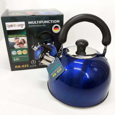 Чайник Rainberg RB-625 із нержавіючої сталі зі свистком 3л гарний чайник для газової плити Blue 
