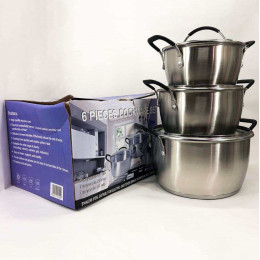 Набір каструль 6 предметів LB-1891 із нержавіючої сталі зі скляною кришкою, набори каструль Набір каструль 6 предметів LB-1891 із нержавіючої сталі зі скляною кришкою, набори каструль