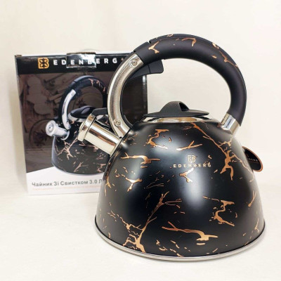 Емальований чайник Edenberg EB-12610 зі свистком та антипригарним покриттям 3л Black 