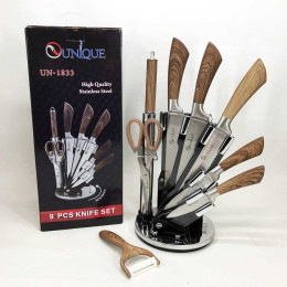 Набір кухонних ножів UNIQUE UN-1833 з дерев'яними ручками та підставкою