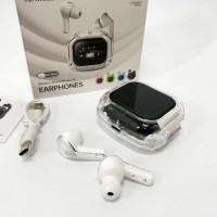 Бездротові вакуумні навушники TWS з дисплеєм LED, вологозахист IPx4 Bluetooth 5.4 з кейсом. Колір: білий