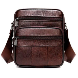 Чоловіча сумка з натуральної італійської шкіри, коричнева, компактний месенджер, кросбоді Чоловіча сумка з натуральної італійської шкіри, коричнева, компактний месенджер, кросбоді
