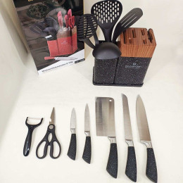 Набір кухонних ножів Edenberg EB-11098 із 12 предметів на стійці Black