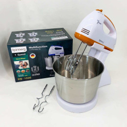 Стаціонарний електричний міксер із чашею Rainberg RB-1006 500W з насадками для замішування тіста Orange