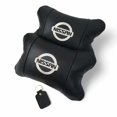 Подушки в авто 2 шт Nissan, натуральна шкіра, з логотипом Ніссан, на підголівник для вашої машини 