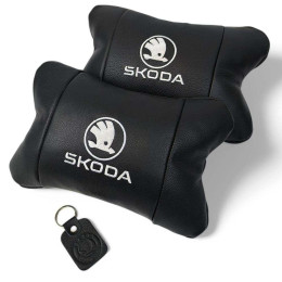 Автомобільні подушки 2 шт на підголівник Skoda / Шкода, з натуральної шкіри, стильний аксесуар для вашого авто