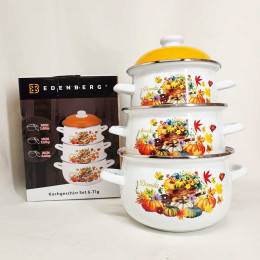 Набір емальованих каструль Edenberg EB-1888 1.6/2.3/3.0 л з малюнком 3 шт. 6 предметів