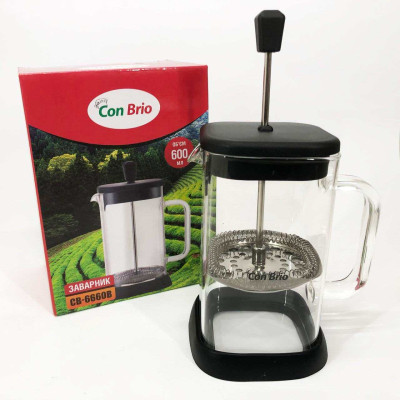 Френч-прес Con Brio 600 мл CB-6660B, Френч-прес для міцної кави, Багаторазовий френч-прес 