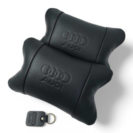 Набір шкіряних подушок Audi + брелок у подарунок, подушки на підголовник у авто
