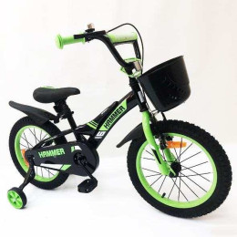 Дитячий двоколісний велосипед Hammer Smart H2021 20 дюймів із бічними колесами, кошиком. Колір: зелений