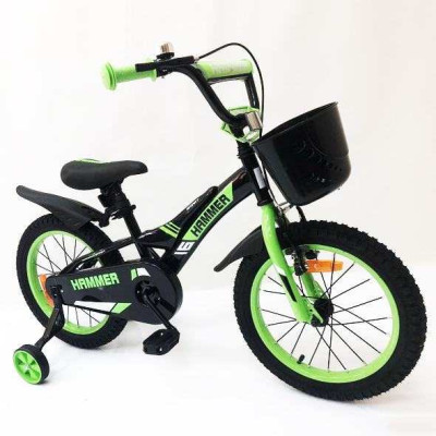 Дитячий двоколісний велосипед Hammer Smart H2021 20 дюймів із бічними колесами, кошиком. Колір: зелений 