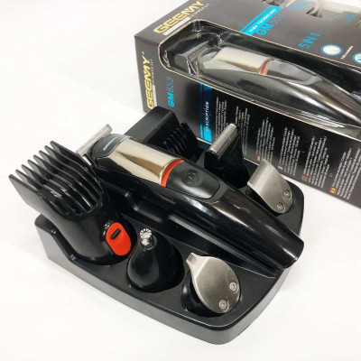 Машинка для стрижки 5в1 Geemy GM-853 стайлер, бритва, триммер на акумуляторі нержавіюча сталь 6 насадок 