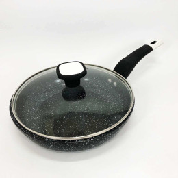 Сковорода UNIQUE UN-5114 22 см із кришкою граніт світлий багатошарове покриття