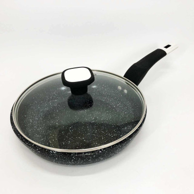 Сковорода UNIQUE UN-5114 22 см із кришкою граніт світлий багатошарове покриття 