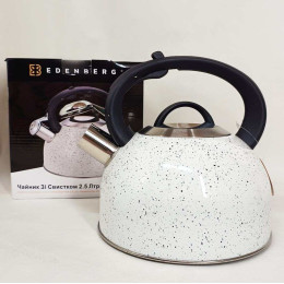 Чайник зі свистком Edenberg EB-1440 з мармуровим покриттям 3л White Чайник зі свистком Edenberg EB-1440 з мармуровим покриттям 3л White