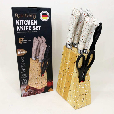 Набір ножів із нержавіючої сталі з основою Rainberg RB-2328 White 