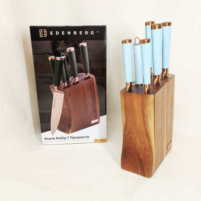 Набір кухонних ножів Edenberg EB-11029 із дерев'яною підставкою 7 предметів Blue Набір кухонних ножів Edenberg EB-11029 із дерев'яною підставкою 7 предметів Blue