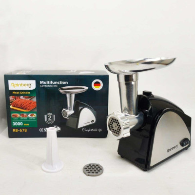 Електрична м'ясорубка Rainberg RB-678 3000Вт з насадкою для ковбас шнекова електром'ясорубка Електрична м'ясорубка Rainberg RB-678 3000Вт з насадкою для ковбас шнекова електром'ясорубка