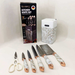 Набір ножів із нержавіючої сталі з основою Rainberg RB-2326 White