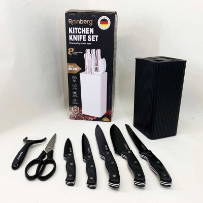Набір ножів із нержавіючої сталі з основою Rainberg RB-2327 Black 