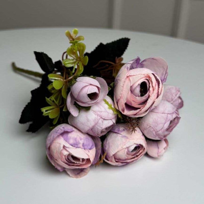 Букет Ранункулюсів штучний, 30 см, 5 стебел, 8 квіток/мікс (2 букети в уп.). Колір: рожевий 