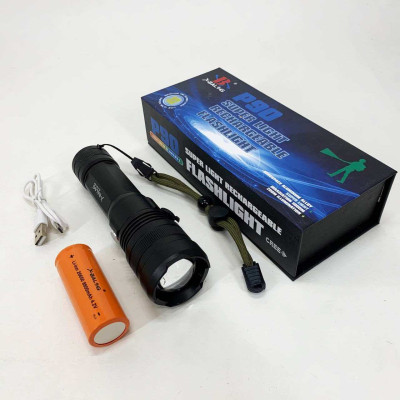 Ручний акумуляторний світлодіодний ліхтар Police X-Balog BL-1827-P90 переносний з USB заряджанням оптичним зумом і металевим корпусом + ремінець на руку 