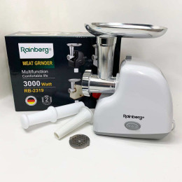 М'ясорубка електрична Rainberg RB-2319 із системою реверсу насадка куббе 3000Вт White