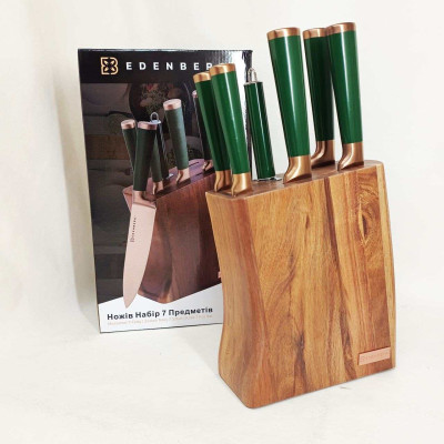 Набір кухонних ножів Edenberg EB-11029 з дерев'яною підставкою 7 предметів Green 