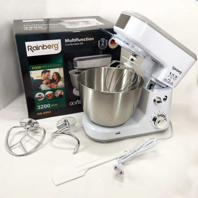 Кухонний комбайн Rainberg RB-8082 3200 Вт, Планетарний міксер-тестоміс з чашею 5л, 3 насадки, 6 швидкостей 