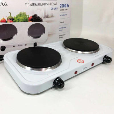 Плита електрична Suntera DP-1925 2000 Вт, електроплита двоконфоркова настільна. Колір: білий 