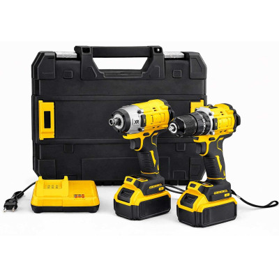 Набір акумуляторного інструменту 2в1 шуруповерт і гайковерт 21V безщітковий, з 2 акумуляторами в кейсі 