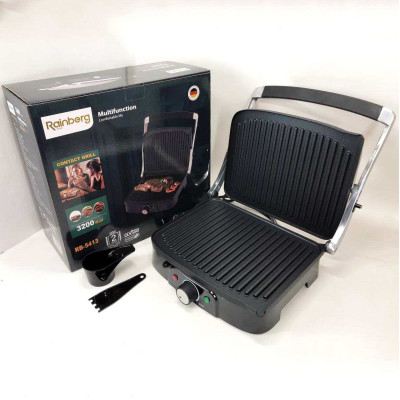 Гриль притискний Rainberg RB-5413 терморегулятор антипригарний 3200 Вт нержавіюча сталь 