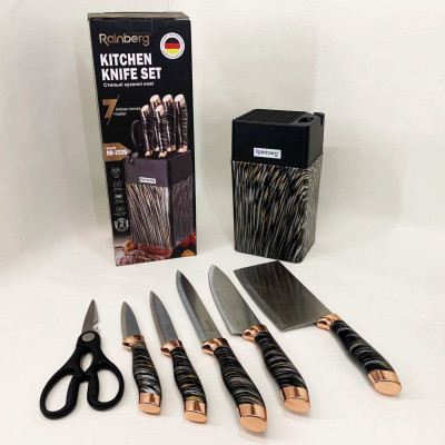 Набір ножів із нержавіючої сталі з основою Rainberg RB-2326 Black 