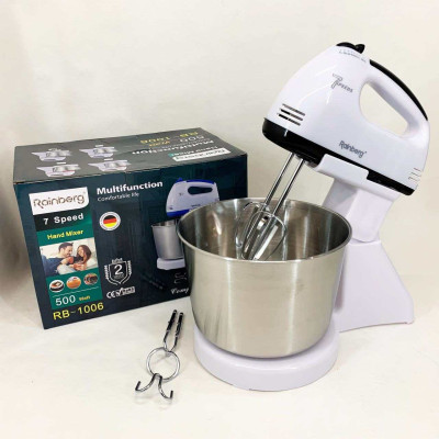 Стаціонарний електричний міксер із чашею Rainberg RB-1006 500W з насадками для замішування тіста Black Стаціонарний електричний міксер із чашею Rainberg RB-1006 500W з насадками для замішування тіста Black