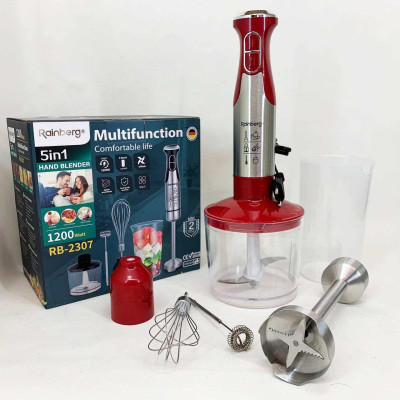 Блендер 5в1 Rainberg RB-2307 багатофункціональний занурювальний та стаціонарний Red 