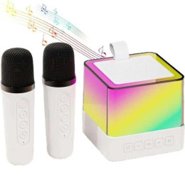 Портативна караоке система з двома мікрофонами Bluetooth акустична колонка для дому та вечірок White