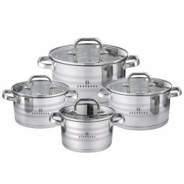 Набір посуду з нержавіючої сталі Edenberg EB-3742 зі скляними кришками 8 предметів Набір посуду з нержавіючої сталі Edenberg EB-3742 зі скляними кришками 8 предметів
