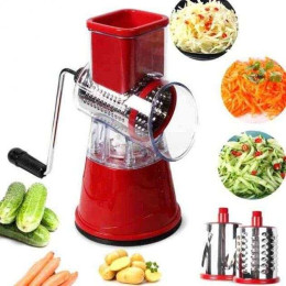 Овочерізка мультислайсер Tabletop Drum Grater Kitchen Master Терка для овочів та фруктів 3 насадки. Колір: червоний Овочерізка мультислайсер Tabletop Drum Grater Kitchen Master Терка для овочів та фруктів 3 насадки. Колір: червоний