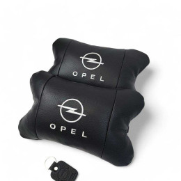 Набір автомобільних подушок 2шт для Opel, натуральна шкіра, стильні чорні підголівники Опель для авто