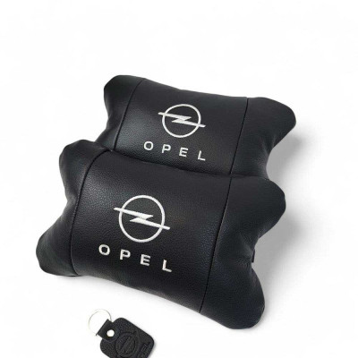 Набір автомобільних подушок 2шт для Opel, натуральна шкіра, стильні чорні підголівники Опель для авто Набір автомобільних подушок 2шт для Opel, натуральна шкіра, стильні чорні підголівники Опель для авто