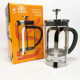Френч прес Well Done WD-8016B з ручкою soft-touch 600 мл, Френч прес скляний на кухню