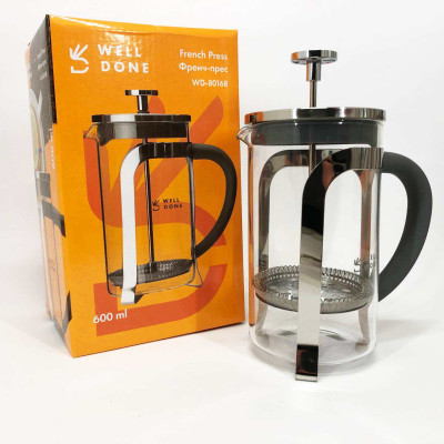 Френч прес Well Done WD-8016B з ручкою soft-touch 600 мл, Френч прес скляний на кухню Френч прес Well Done WD-8016B з ручкою soft-touch 600 мл, Френч прес скляний на кухню