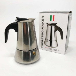 Кавоварка гейзерна з нержавіючої сталі UNIQUE UN-1901 180 мл, Гейзер для варіння кави гейзерна кавоварка