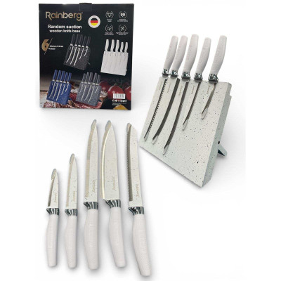 Набір ножів Rainberg RB-2322 з нержавіючої сталі з магнітною підставою White Набір ножів Rainberg RB-2322 з нержавіючої сталі з магнітною підставою White