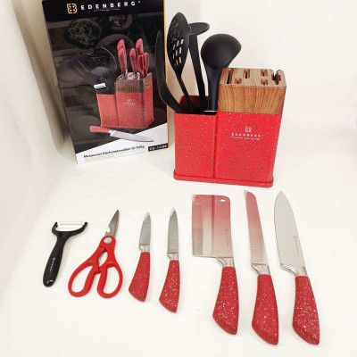Набір кухонних ножів Edenberg EB-11098 із 12 предметів на стійці Red 